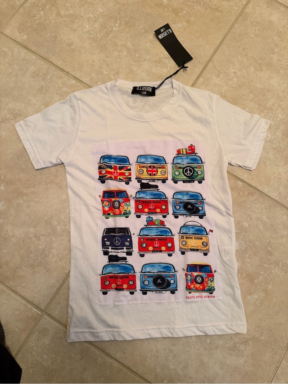 Illusion Lab White Graphic Tee with Colorful Van Print